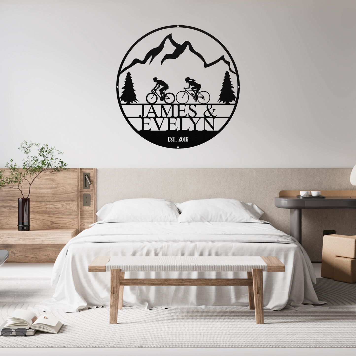 Cyclist Couple Metal Sign